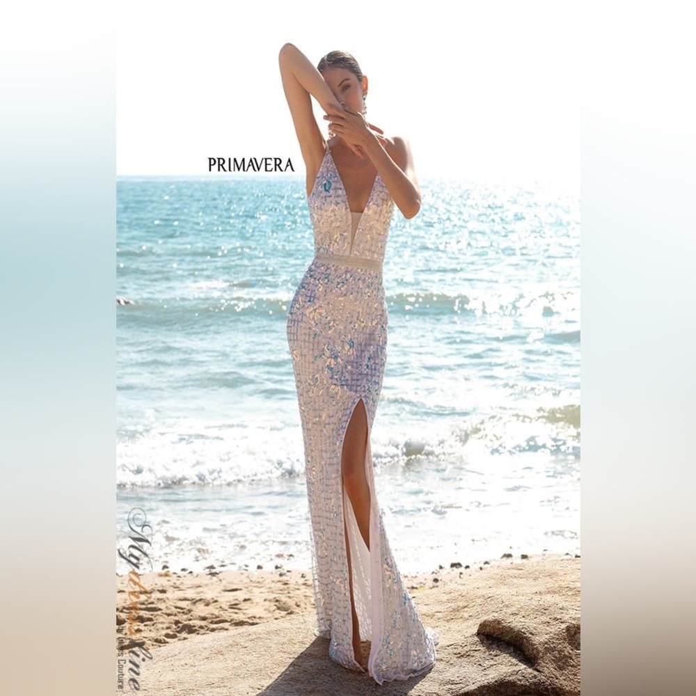 Elegant Sequin Evening Gown - Blue and Silver